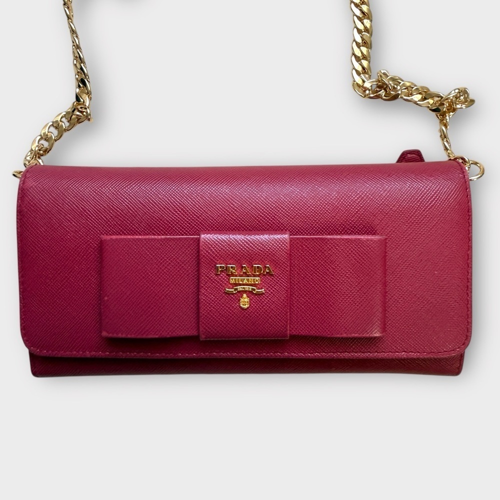 Prada Fuchsia Saffiano Leather Bow Continental Wallet - Picture 3 of 16